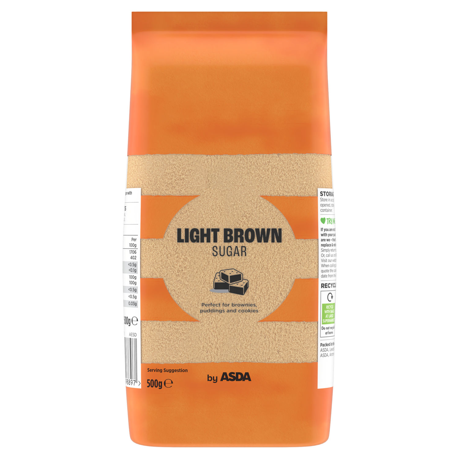 ASDA Light Brown Sugar 500g Baking Ingredient