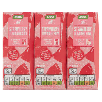 ASDA Free From Strawberry Flavoured Soya Drink 6 x 200ml