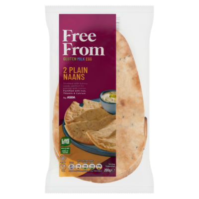 ASDA Free From Free From by  2 Plain Naans 200g
