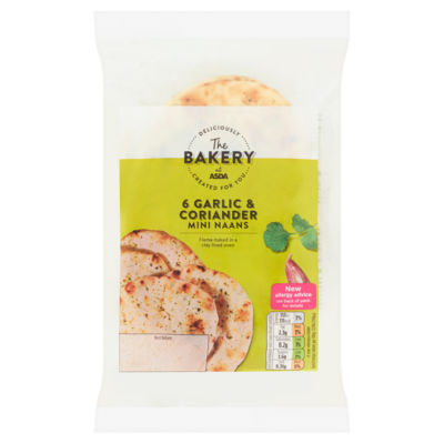 The BAKERY at ASDA The Bakery 6 Garlic & Coriander Mini Naans 282g