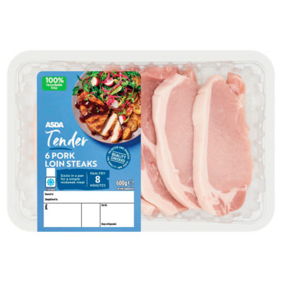 ASDA 6 Tender Pork Loin Steaks 600g