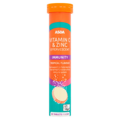 ASDA Vitamin C & Zinc Effervescent Immunity Tropical Flavour 20 Tablets