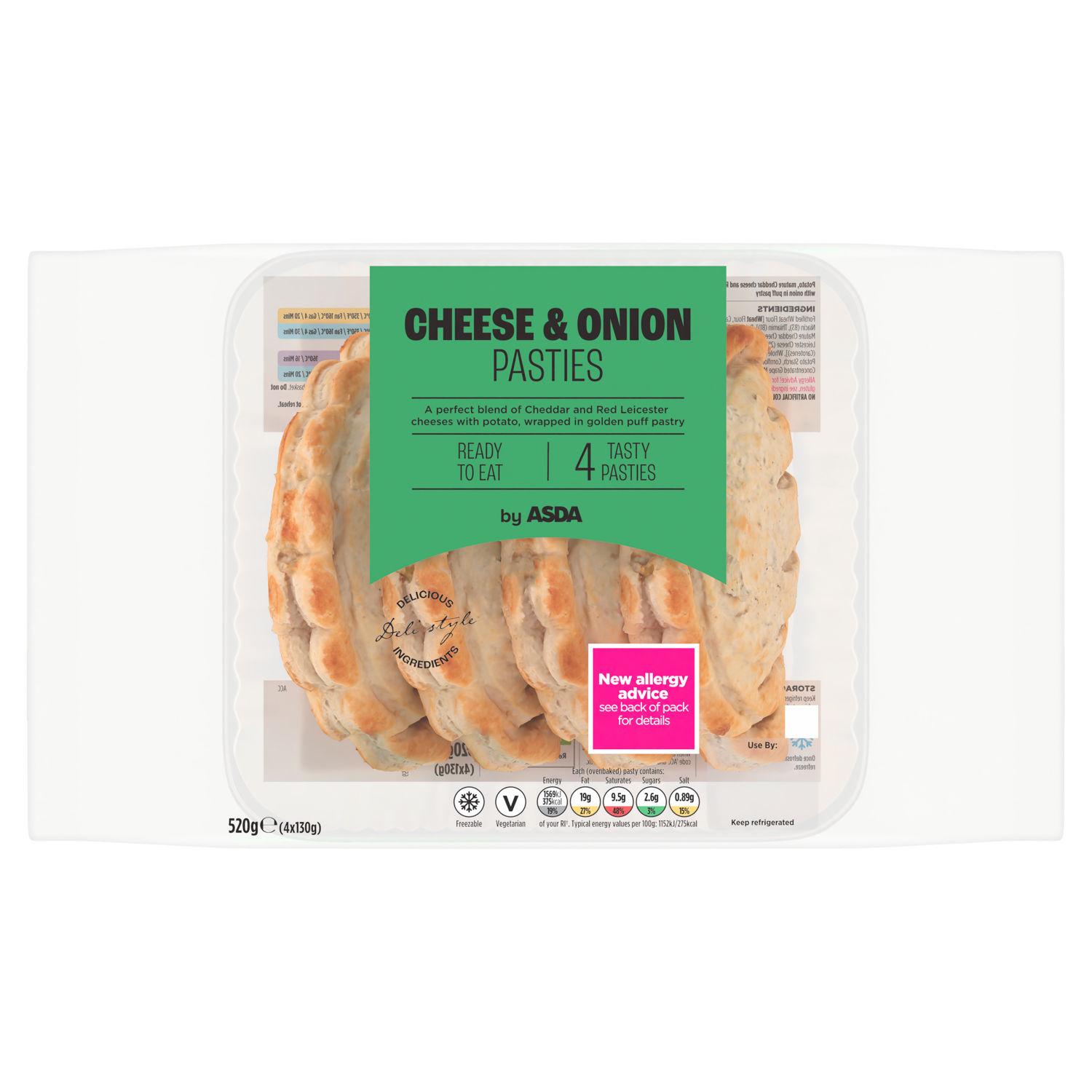 ASDA Cheese and Onion Pasties 4 x 130g (520g)