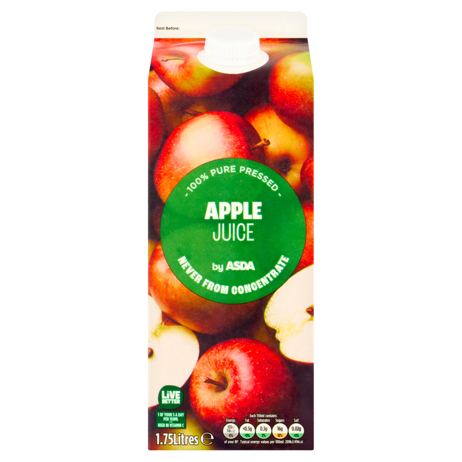 ASDA Apple Juice Pure Juice Carton 1.75 Litres