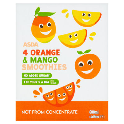 Asda Orange & Mango Smoothies 4 X 150Ml (600Ml)