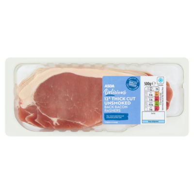 ASDA Delicious 12 Thick Cut Unsmoked Back Bacon Rashers 500g