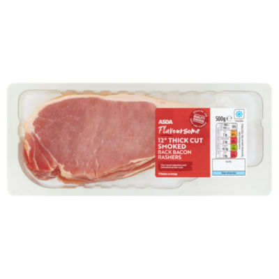 ASDA Flavoursome 12 Thick Cut Smoked Back Bacon Rashers 500g
