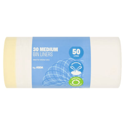 ASDA 30 Medium Drawstring Bin Liners 50 Litres