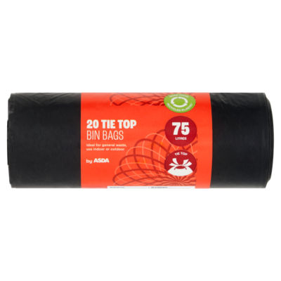 ASDA 20 Tie Top Bin Bags 75 Litres