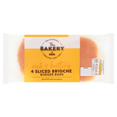 The BAKERY at ASDA The Bakery 4 Sliced Brioche Burger Buns