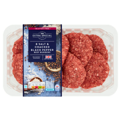 ASDA Extra Special 8 Salt & Cracked Black Pepper Beef Burgers