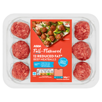 ASDA Full-Flavoured 12 Reduced Fat Beef Meatballs 340g