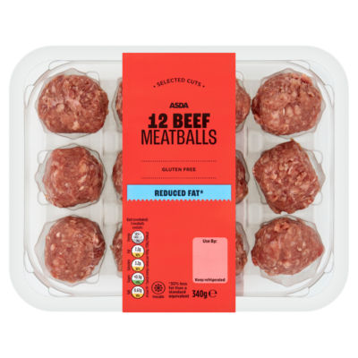 ASDA 12 Reduced Fat Beef Meatballs 340g