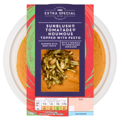 ASDA Extra Special Sunblush Tomatade Houmous Topped with Pesto