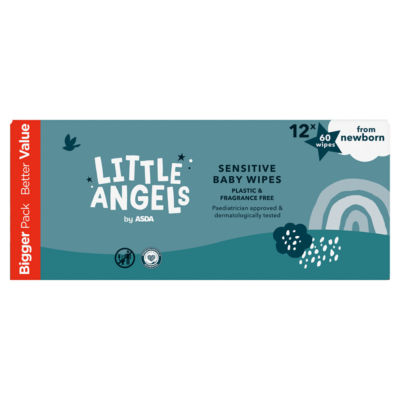 LITTLE ANGELS by ASDA Little Angels from Newborn Sensitive Baby Wipes 12 x 60