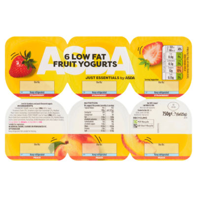 JUST ESSENTIALS by ASDA Low Fat Fruit Yogurts 6 x 125g (750g)