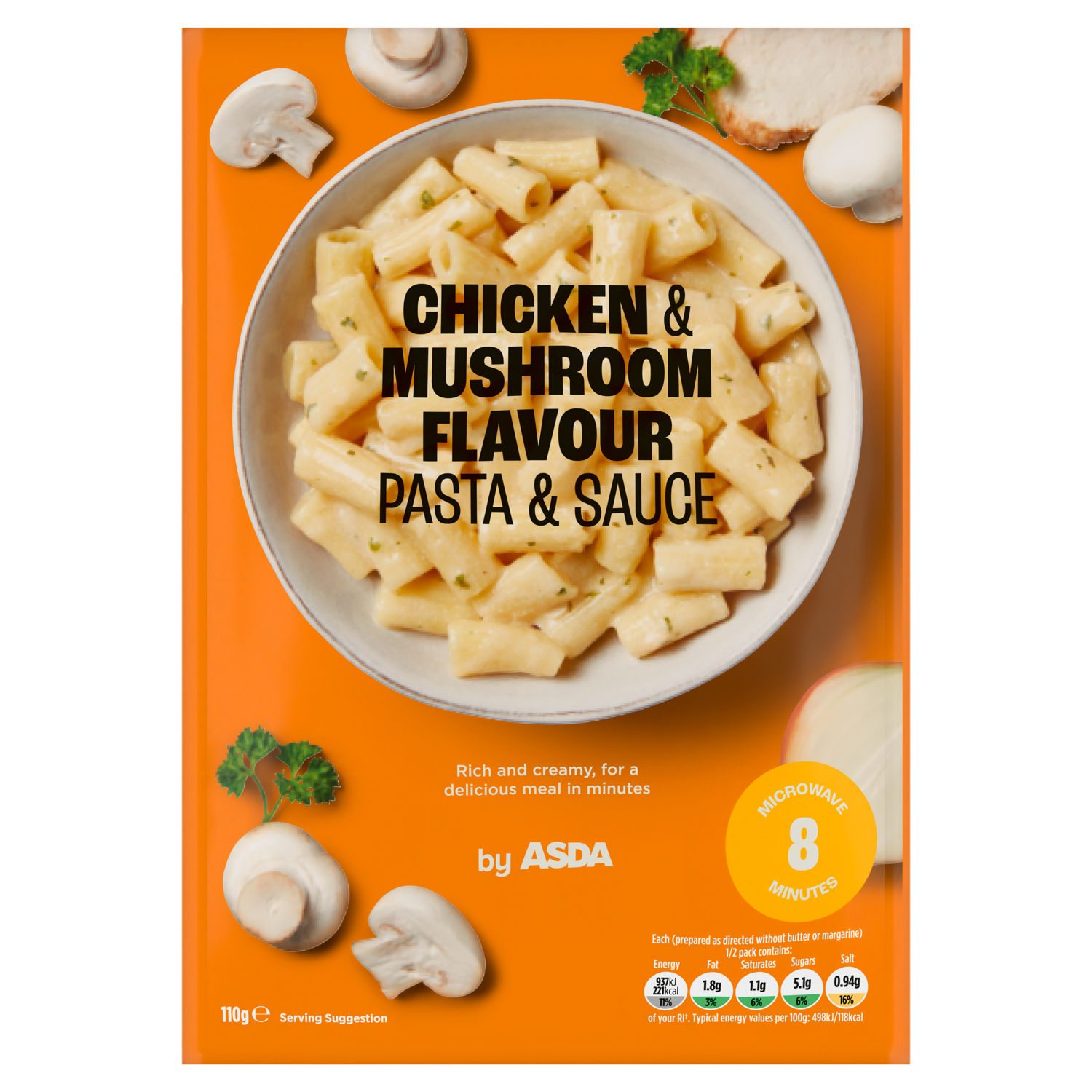ASDA Chicken & Mushroom Flavour Pasta & Sauce Instant Meal 110g