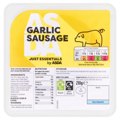 JUST ESSENTIALS by ASDA Garlic Sausage
