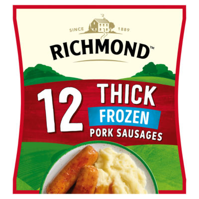 12 Frozen Thick Pork Sausages 516g