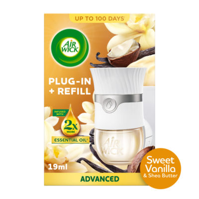 Air Wick Sweet Vanilla & Shea Butter Plug-In Kit 19ml. Lasts up to 100 days. Air Freshener.