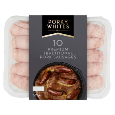 Porky Whites 10 Premium Traditional Pork Sausages 667g