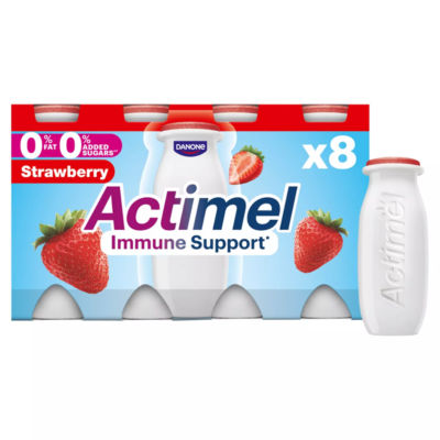 Actimel Strawberry Fat Free Immune Support Yoghurt Drink Multipack, 8X100g