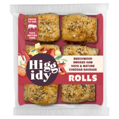 Higgidy Beechwood Smoked Ham Hock & Mature Cheddar Sausage Rolls 160G