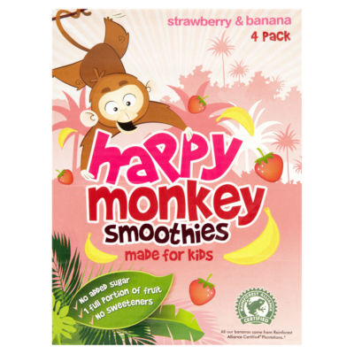 HAPPY MONKEY Smoothies Strawberry & Banana 4 x 180ml
