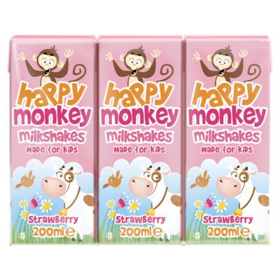 HAPPY MONKEY Milkshake Strawberry 3X200ml