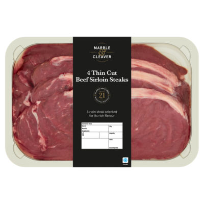 Marble & Cleaver 4 Thin Cut Beef Sirloin Steaks
