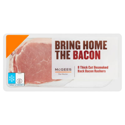 McGees 8 Thick Cut Unsmoked Back Bacon Rashers 400g