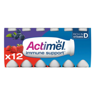 Actimel Strawberry Blueberry Immune Support Yoghurt Drink Multipack, 12X100g