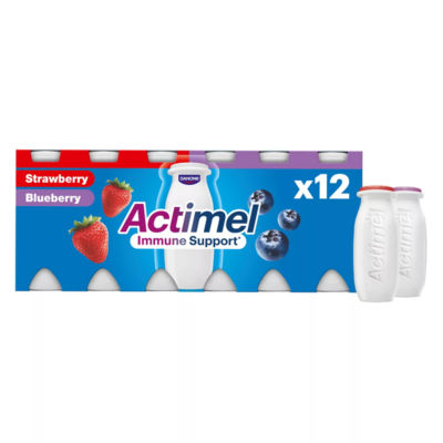 Actimel Strawberry Blueberry Immune Support Yoghurt Drink Multipack, 12x100g