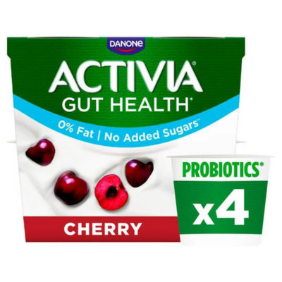 Activia Cherry Fat Free No Added Sugar Gut Health Fruit Yoghurt Multipack 4X115g
