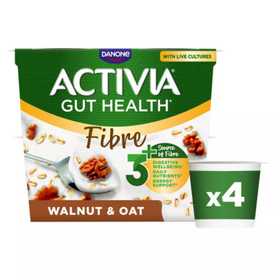 Activia Fibre Walnut & Oat Gut Health Breakfast Yoghurt Multipack 4X115g