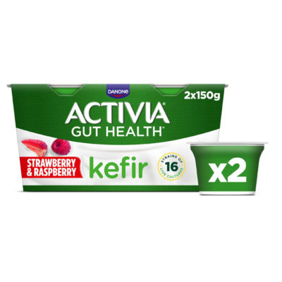 Activia Kefir Strawberry & Raspberry Gut Health Fruit Yoghurts, 2x150g ...