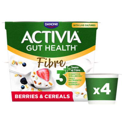Activia Fibre Red Berries & Cereals Gut Health Yoghurt 4x115g