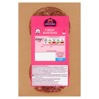 Shazans Halal Beef Burgers Quart Pounders 454G
