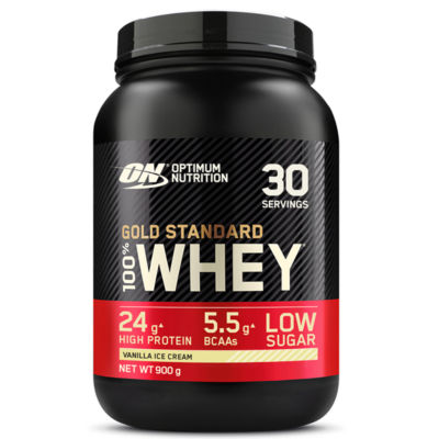 Optimum Nutrition Gold Standard Whey Protein Powder, Vanilla Ice Cream Flavour, 30 servings, 900g