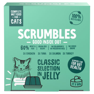 SCRUMBLES Classic Selection in Jelly Complete Wet Pet Food for Cats 12 x 80g