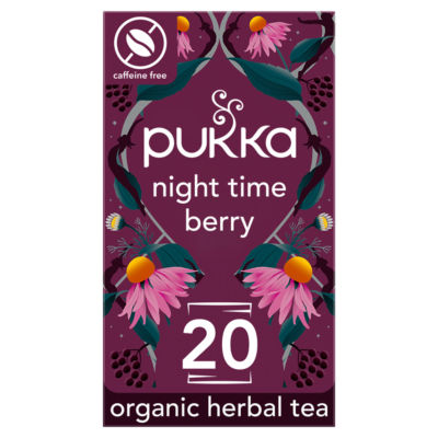 Pukka Organic Night Time Berry Herbal Sleep Tea 20 Home Compostable Tea Bags 36g