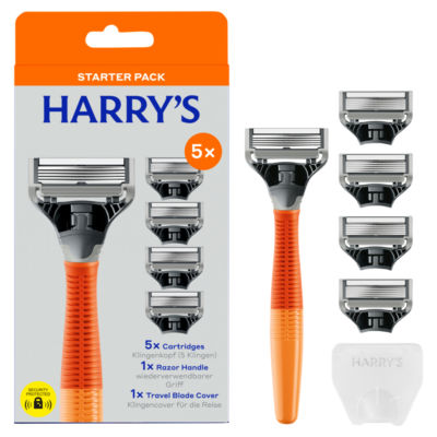 Harry's Men's 5 Blade Razor Bright Orange Starter Pack (5 Blade Refills)