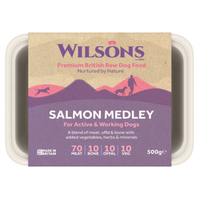 Wilsons Salmon Medley Premium Complete Raw Frozen Dog Food 500g