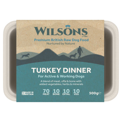 Wilsons Turkey Dinner Premium Complete Raw Frozen Dog Food 500g