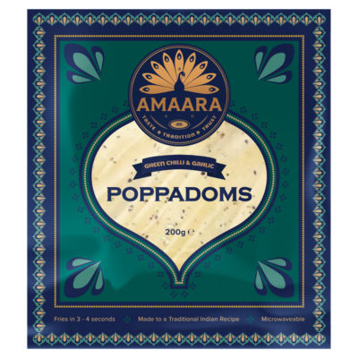 Amaara Green Chilli & Garlic Poppadom 200g