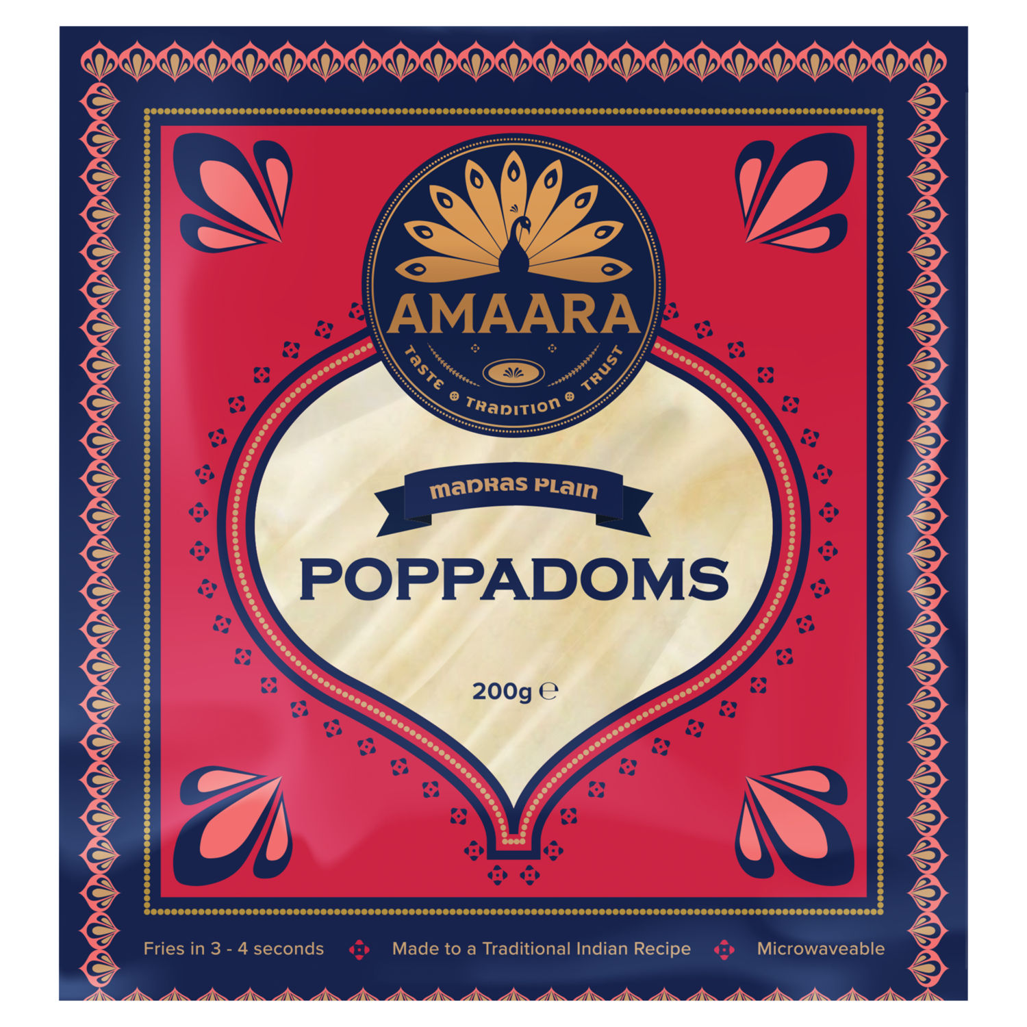 Amaara Madras Plain Poppadoms Indian Lentil Crackers 200g