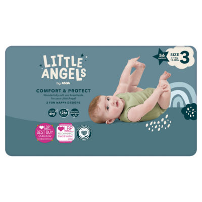 LITTLE ANGELS by ASDA Little Angels Comfort & Protect Size 3 6-10kg 56 Nappies