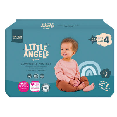 LITTLE ANGELS by ASDA Little Angels Comfort & Protect Size 4 9-14kg 48 Nappies