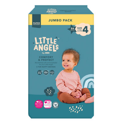 LITTLE ANGELS by ASDA Little Angels by  Comfort & Protect size 4 9-14kg Jumbo Pack 84 Nappies