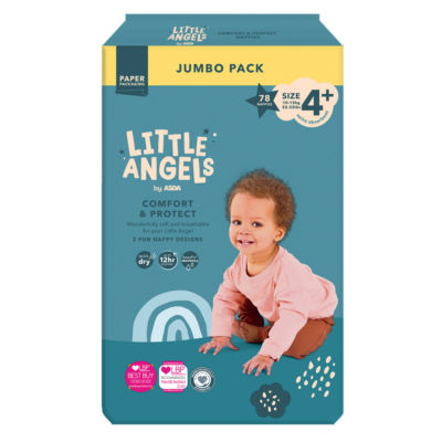 LITTLE ANGELS by ASDA Little Angels by  Comfort & Protect size 4+ 10-15kg Jumbo Pack 78 Nappies